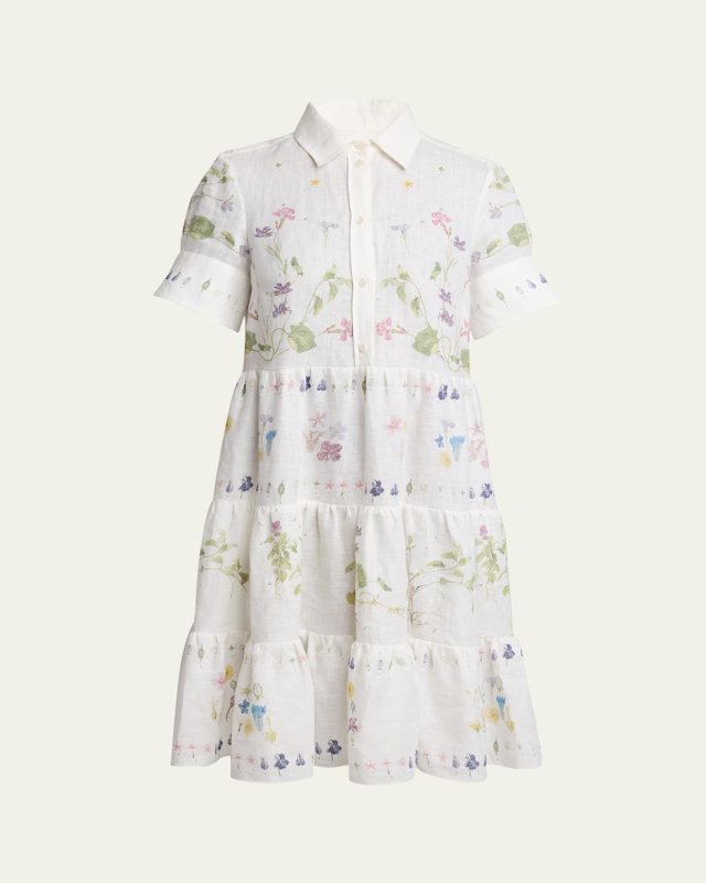 Floral Tiered Linen Shirt Dress